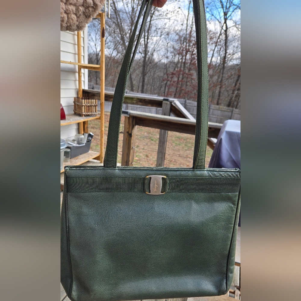 Vintage Salvatore Ferragamo Lizard Embossed Leather Tote Bag with COA